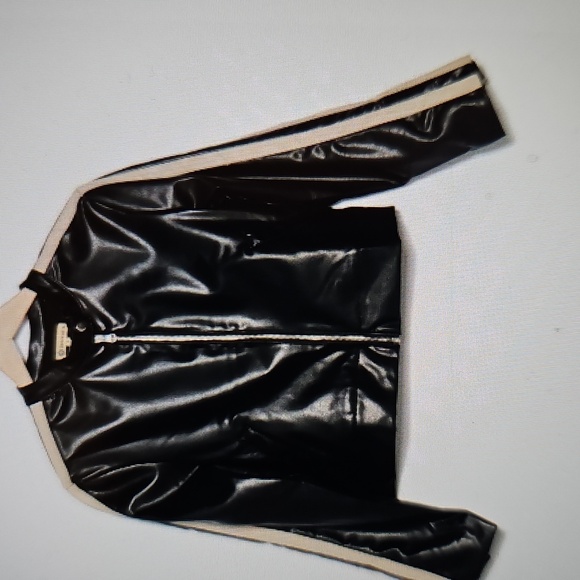 NWT Democracy Faux Leather Biker Jacket Zip Closure & Pockets Large Black/Cream - Picture 3 of 15